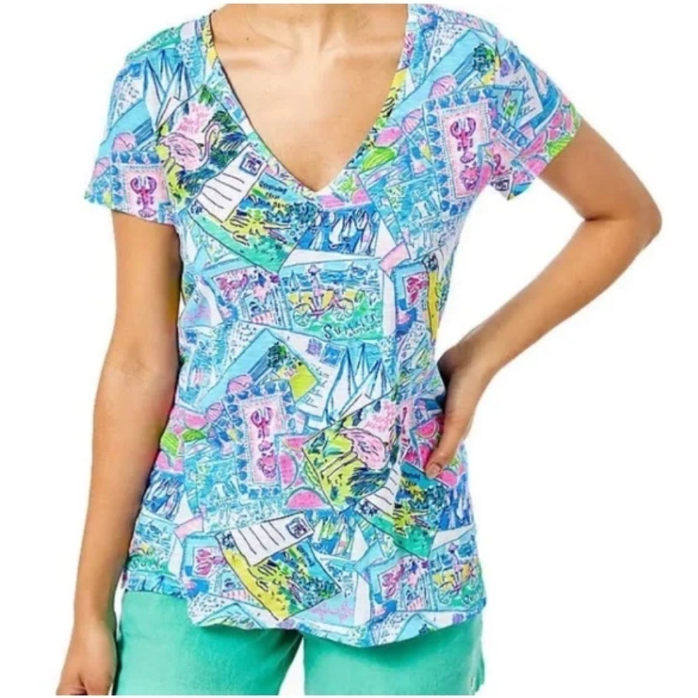NWT Lilly Pulitzer WISH YOU WERE HERE Etta Tee Shirt Sz Small